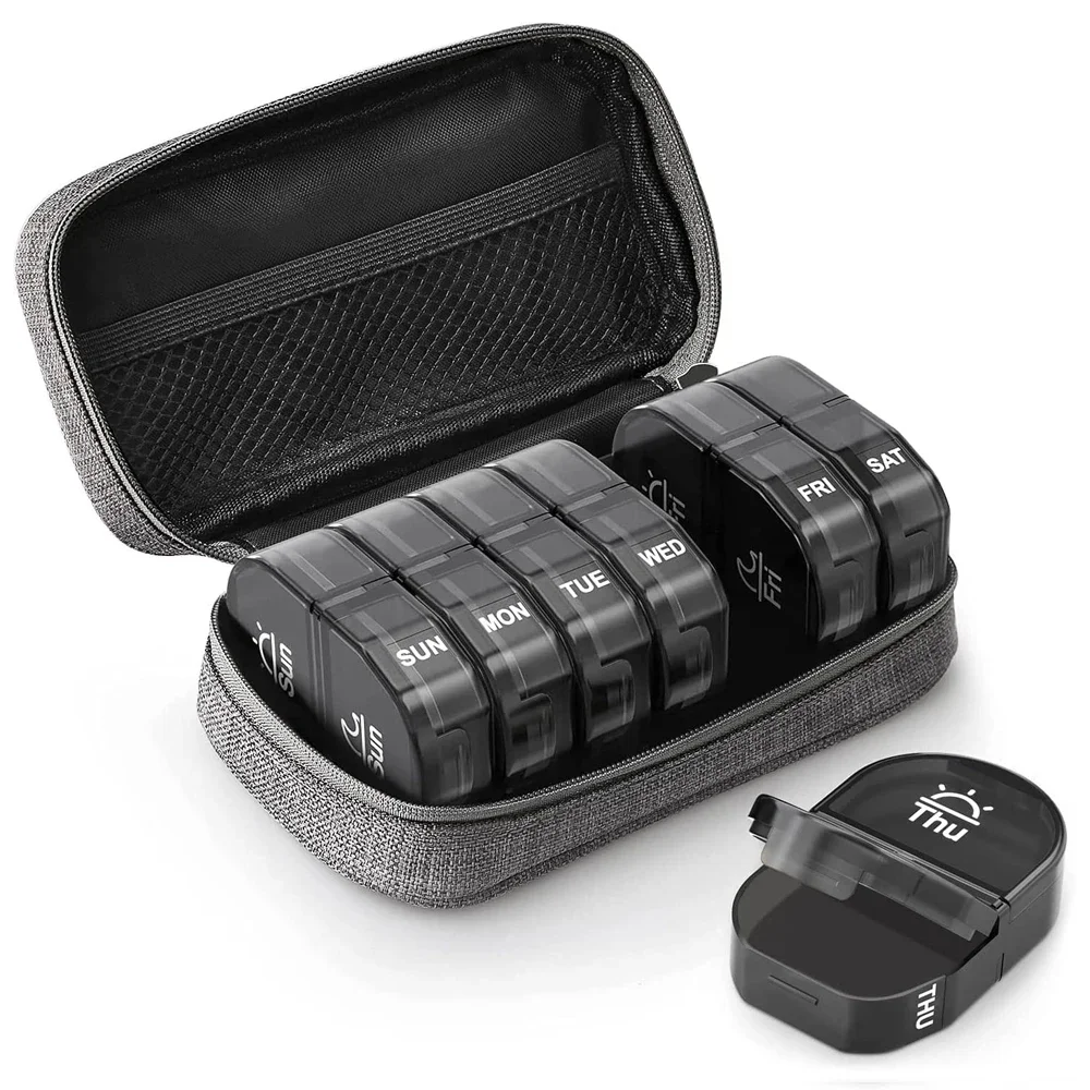 

Pill Organizer 2 Times a Day Canvas Bag Pill Case Portable Weekly Large AM/PM Pill Box 7 Day Store Medication Vitamin Fish Oil