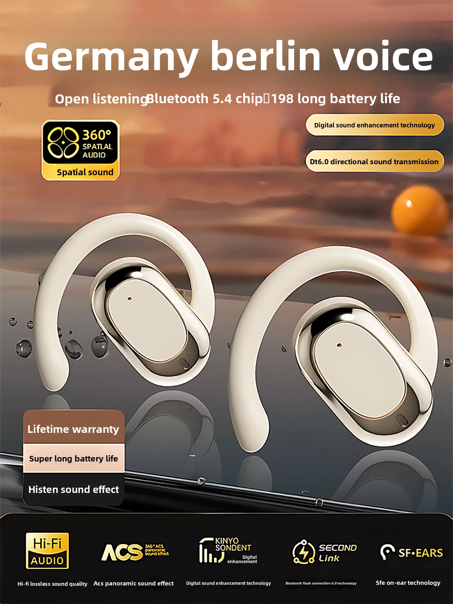 

High-end bone conduction bluetooth headset, wireless exercise, no in-ear running, ear-hanging type, long wear, no pain,