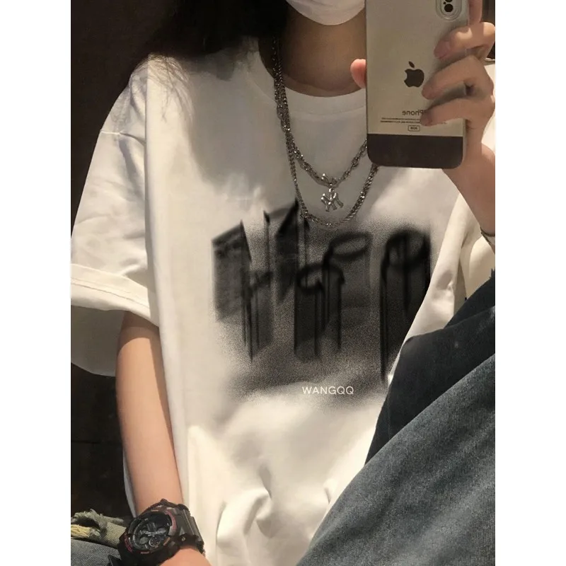 

Summer Women's Solid Round Neck Pullover Gradient Short Sleeve Geometric Graphic T-shirt Casual Loose Office Lady Vintage Tops