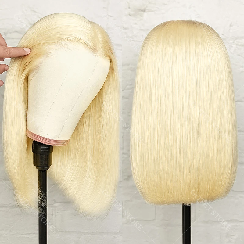 613 الملونة الدانتيل الجبهة خصلات الشعر المستعار الإنسان قصير مستقيم بوب شعر مستعار خصلات الشعر المستعار الإنسان شقراء 13x4 الدانتيل أمامي باروكة من شعر طبيعي للنساء