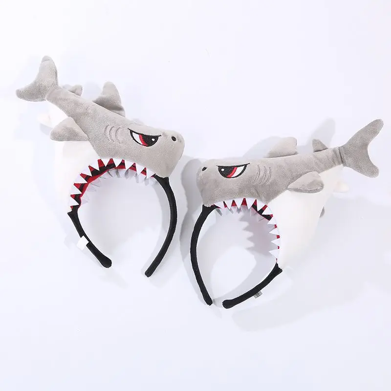 Plush Gray Big-headed Shark Headband, Creative Funny, Face Wash Photo, Face Wash Headband