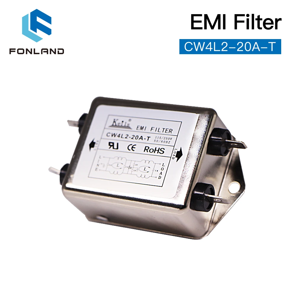 FONLAND Power EMI Filter CW4L2-10A-T / CW4L2-20A-T Single Phase AC 115V / 250V 20A 50/60HZ for Co2 Laser Engraving Machine