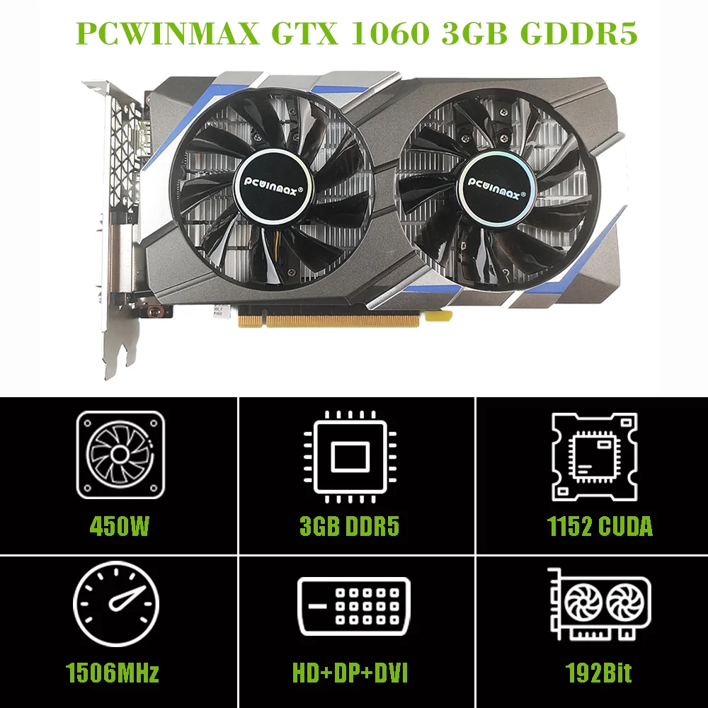 PCWINMAX Nieuwe GTX 1060 3 GB Videokaart DDR5 192BIT Origina Grafische Kaart Gaming GPU GTX1060 Placa de Video voor desktop PC