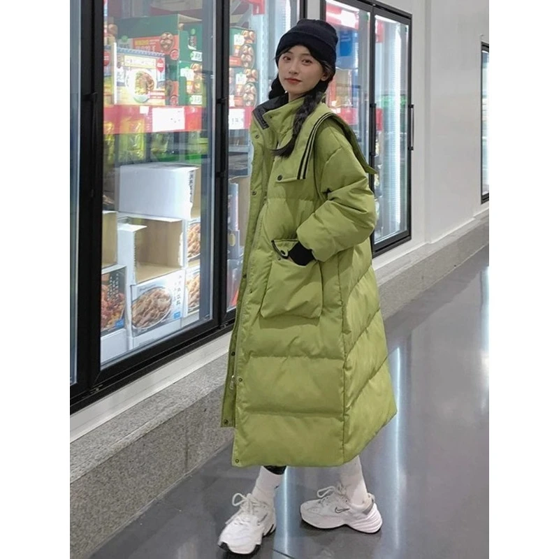 Green Fashionable Comfortable Medium Long Down Jacket Women's Winter 2025 New College Style White Duck Down High Street Coat