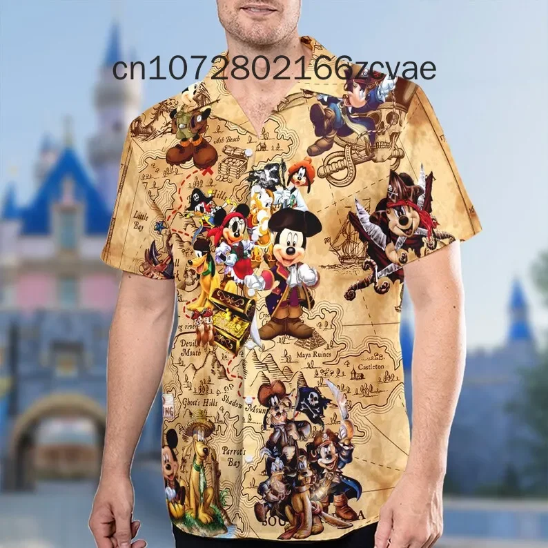 

Funny Mickey Pirate Party Hawaiian Shirt 2024 New Disney Mickey Men's and Women's Hawaiian Shirts Street Fashion Casual Shirts