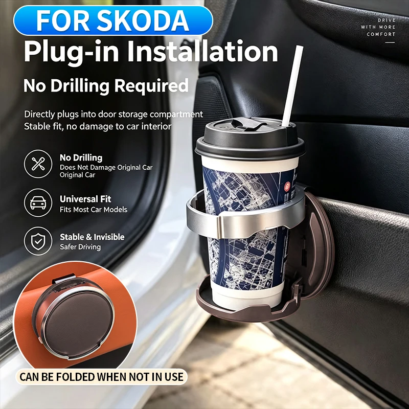 For Skoda multifunctional car door cup holder Octavia Combi Kodiaq Fabia Karoq Yeti Enyaq Superb car interior accessories