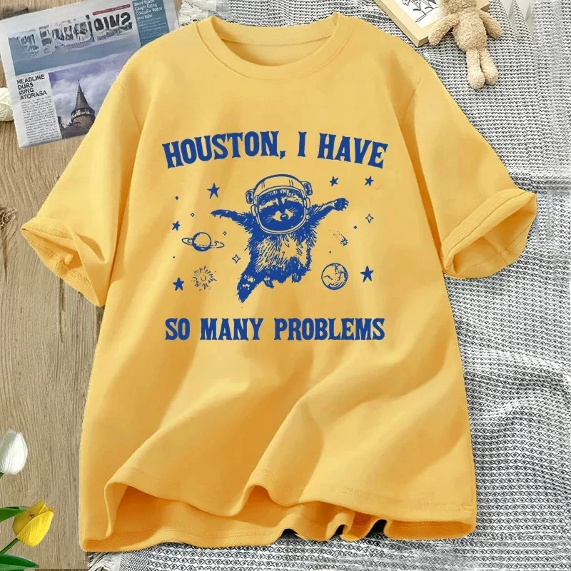 Houston Ho Ho tante problemi T-shirt Divertente Procione nello spazio Luna Magliette grafiche Vintage Manica corta Abbigliamento donna Y2K Top