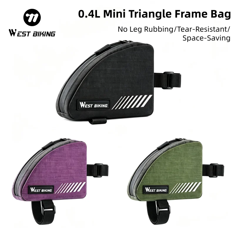Bolsa de Bicicleta Mini Triangular WEST BIKING 0.4L, Bolsa de Armazenamento para Tubo Frontal do Quadro da Bicicleta, Refletiva e Resistente a Rasgos, Pannier para MTB e Bicicleta de Estrada