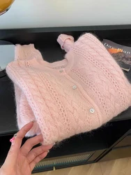 Sweet Knitted Cardigan Women Autumn New Korean Fashion Leisure Versatile Long Sleeve Sweater O-neck Tops