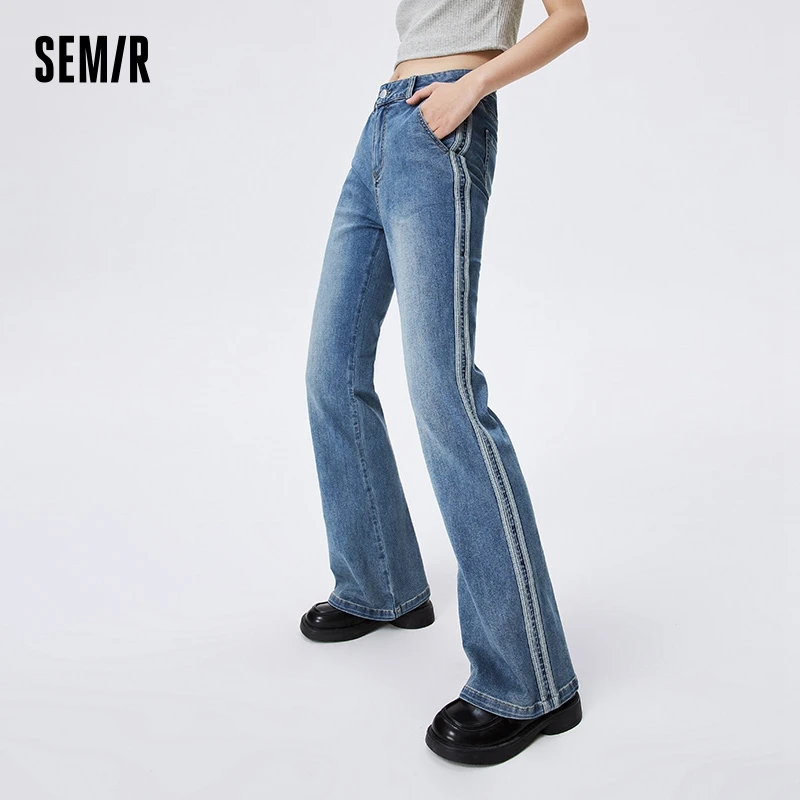 Semir Jeans Women Cool Sense Trousers Sport Wind 2024 Summer New Do Old Antibacterial Flare Trousers Ladies Retro