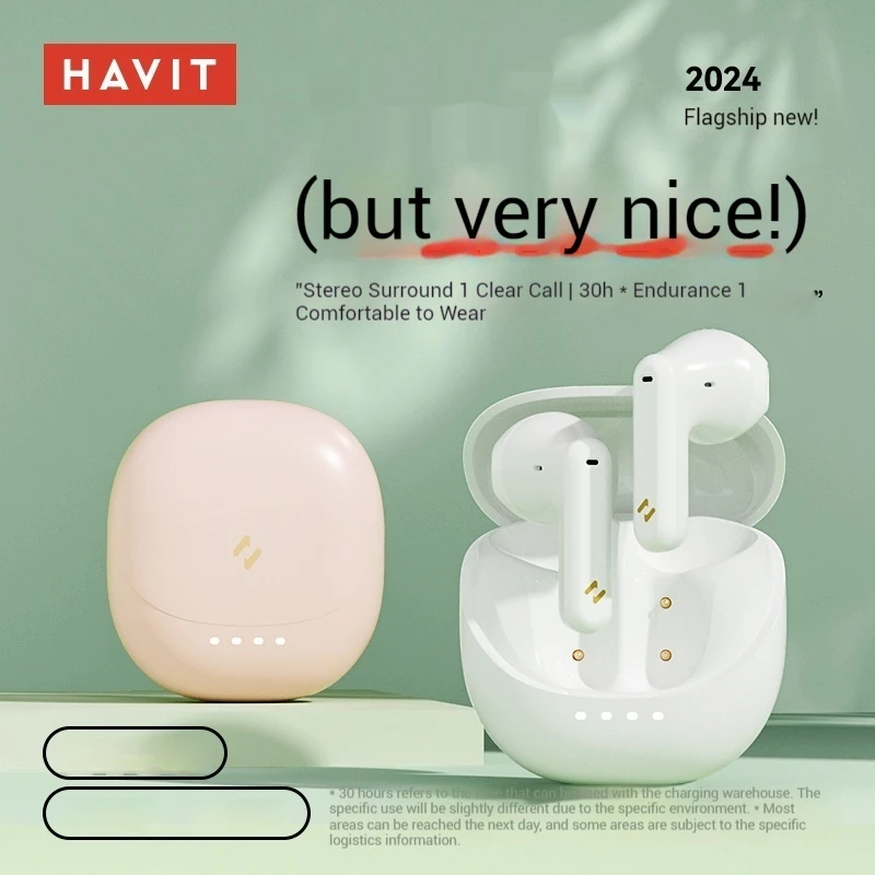 HAVIT E9 Wireless Earphone Noise Reduction Hi-Fi Bluetooth5.4 Long Endurance Half In Ear Small Ear Headset Custom Gaming Earbuds