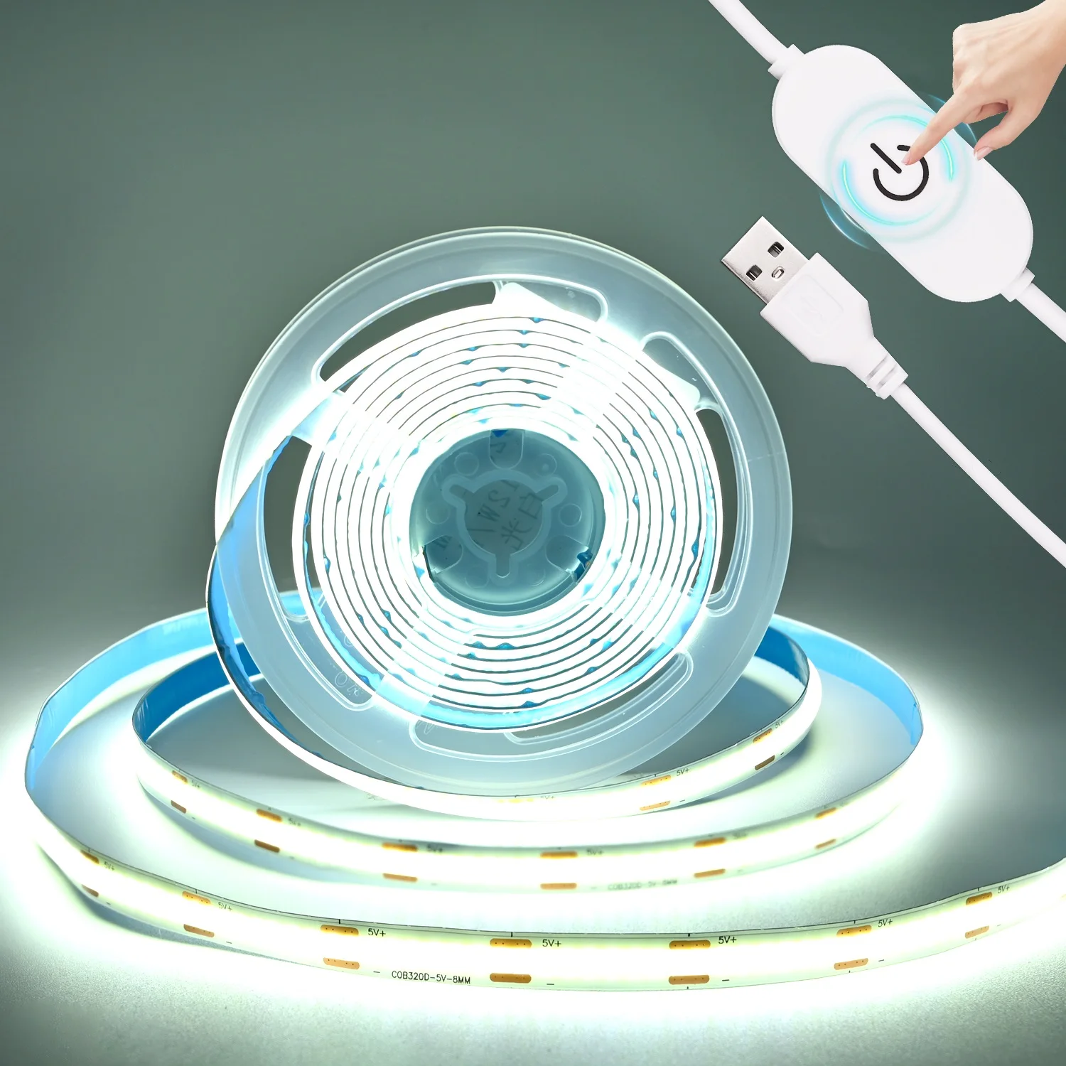 5V COB LED Strip Touch Dimmer USB Plug 320LEDs/m High Density Flexible Led Tape 3000K 4000K 6500K Led Lights Indoor Lighting
