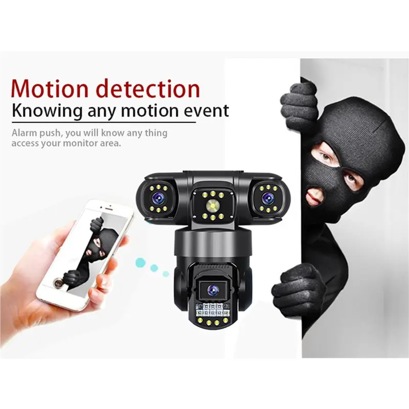New Tech 2X Wifi IP Camera 3 Lens Three Screens CCTV Video Surveillance Auto Tracking 6MP PTZ Home Security Camera EU Plug