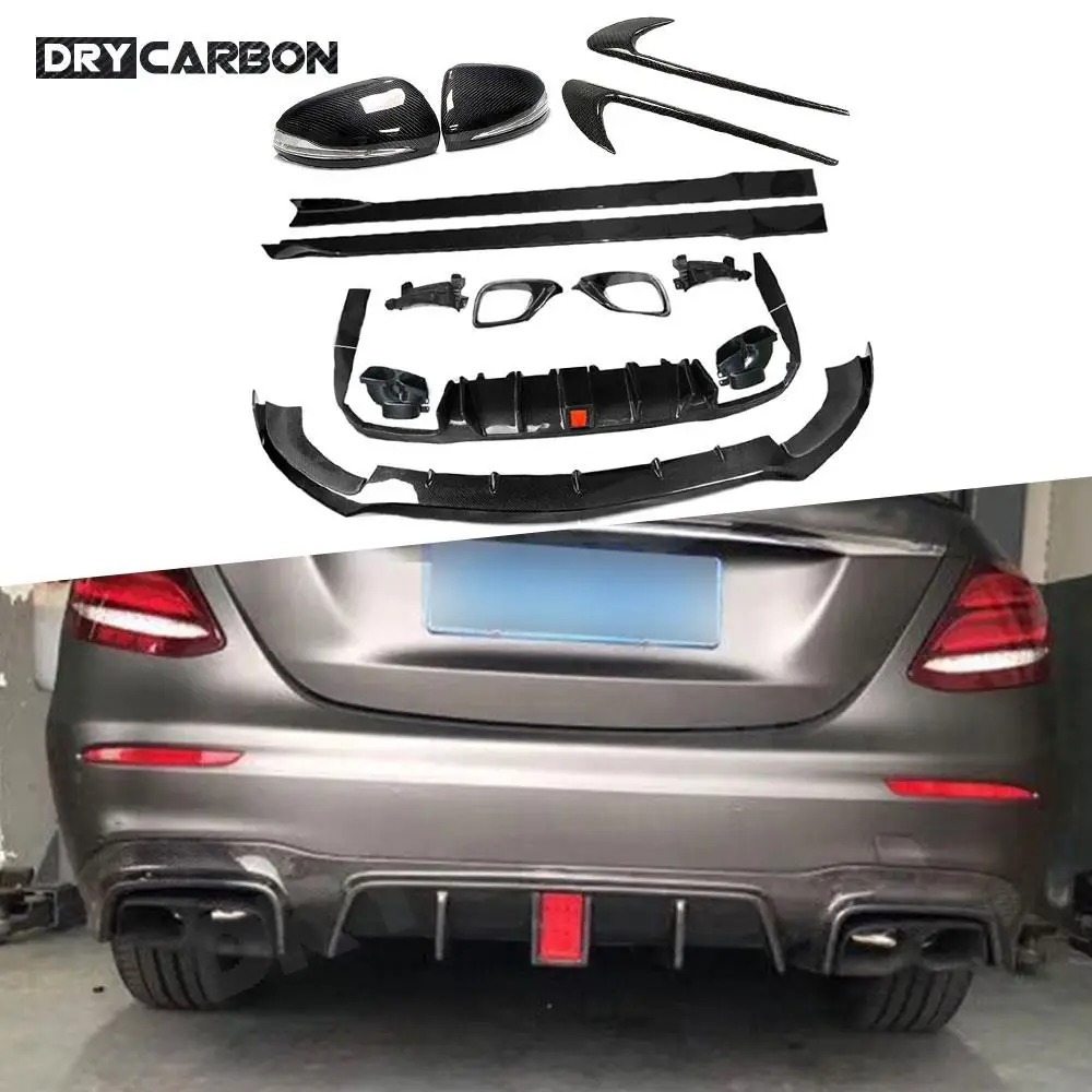 

Carbon Fiber Front Lip Rear Diffuser with Exhaust Side Skirts Rearview Mirror Gap Side Air Vent Trim for Benz W213 E63 AMG 2017+