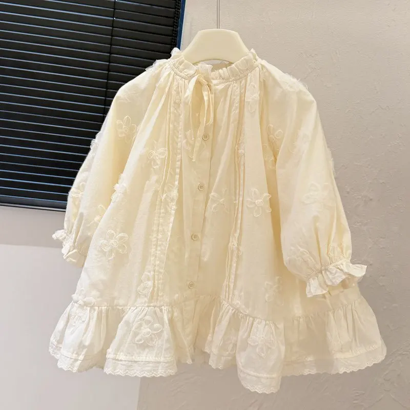 

New Girl's Dress Spring and Autumn Three Dimensional Flower Dress Children's Long Sleeve Dress