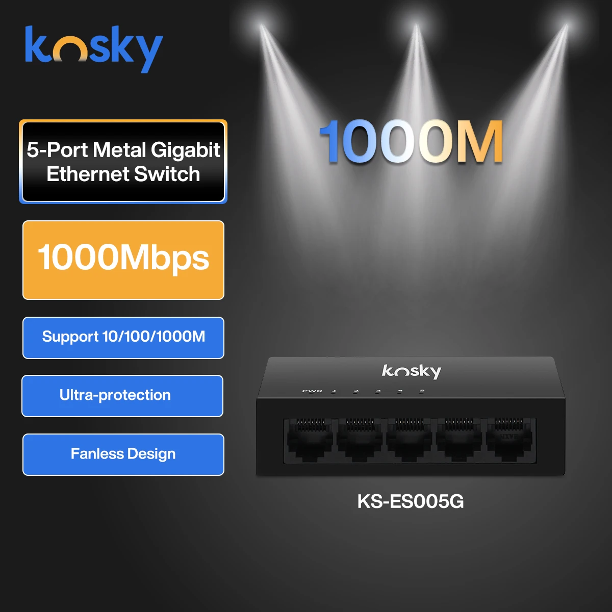 

5-портовый металлический коммутатор Gigabit Ethernet, для дома и SOHO, вилка стандарта США
