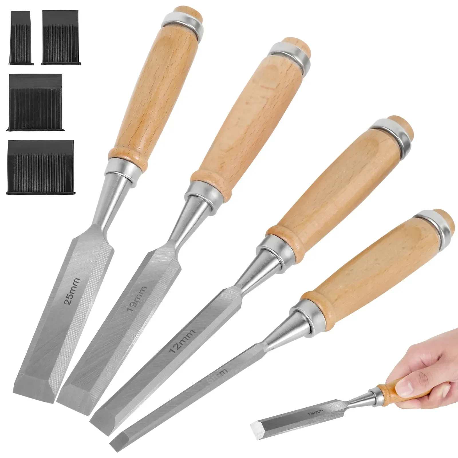 

4Pcs Wood Chisels Set Sharp Chrome-Vanadium Steel Wood Carving Chisels with Beech Handles Ergonomic Wood Carving Tools