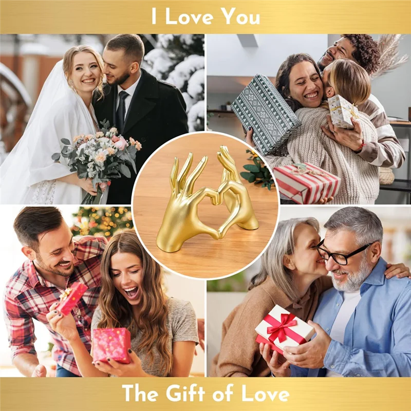 

MCGS-Gold Heart Hands Sculpture,Wall Gold Decor Living Room,Table Statue Accent,Bedroom Accessories Teen Girl Gift Girlfriend
