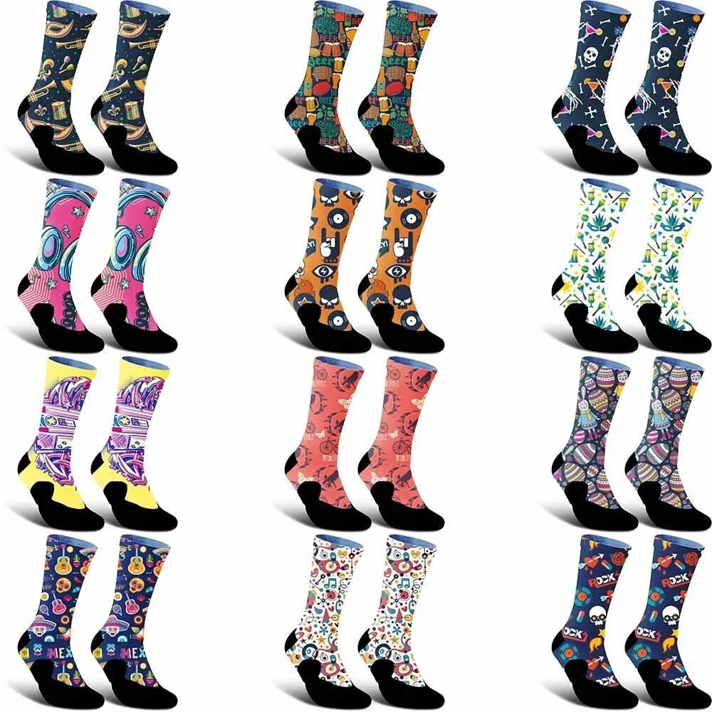 Creative butterfly and bicycle pattern sports riding socks, fashionable trend, unisex, sweat absorbing, durable, breathable