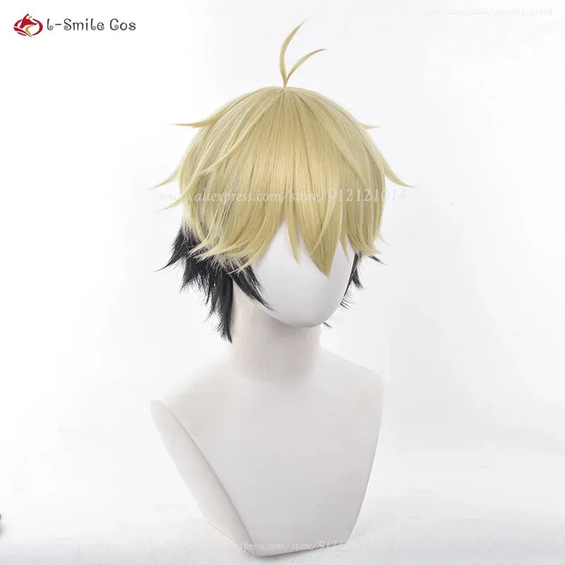Парик для косплея Felix, 35 см, короткие золотисто-черные парики, косплей, аниме, парики для косплея, термостойкие синтетические волосы, Хэллоуин + шапочка для парика