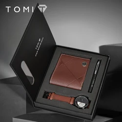 TOMI 3PCS Luxury Business Gift Box Set Men Watch Wallet Simple Leisure Creative Hollow Dial Men orologio al quarzo orologio orologio regali