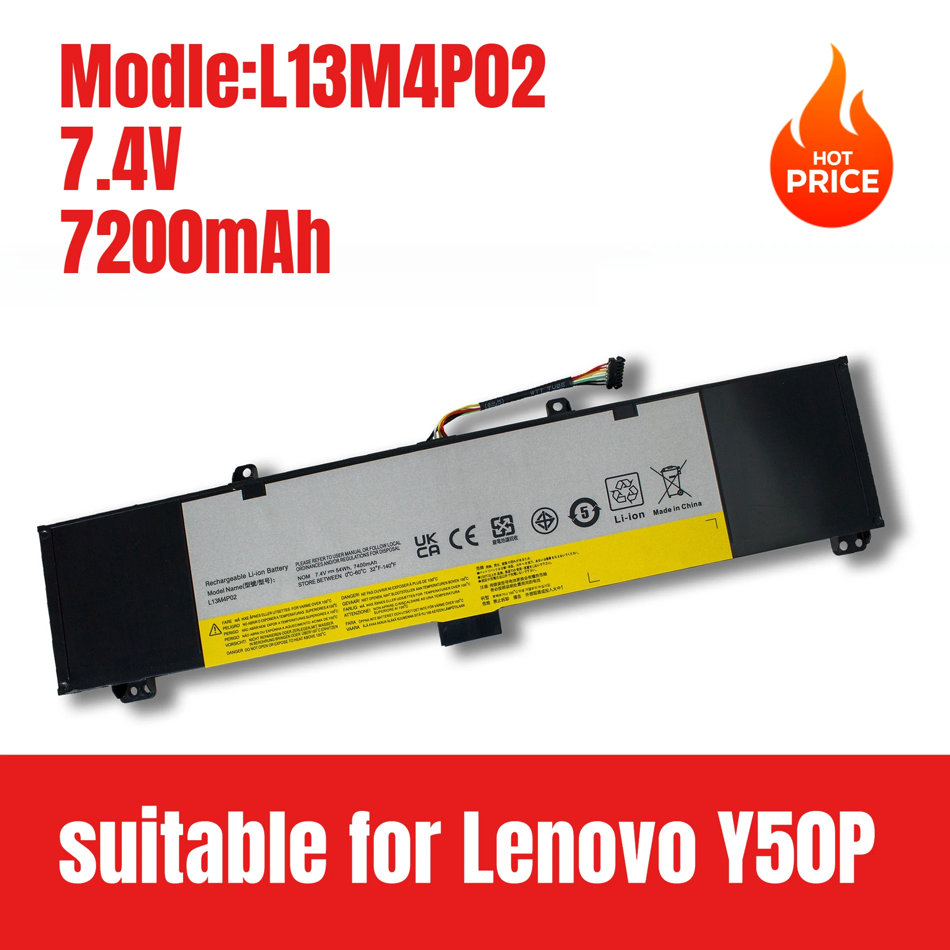 

L13M4P02 notebook battery, suitable for Lenovo Y50P Y50-70 Y70 Y70-70 L13N4P01 L13M4P02 notebook battery 7.4V 7200mAh