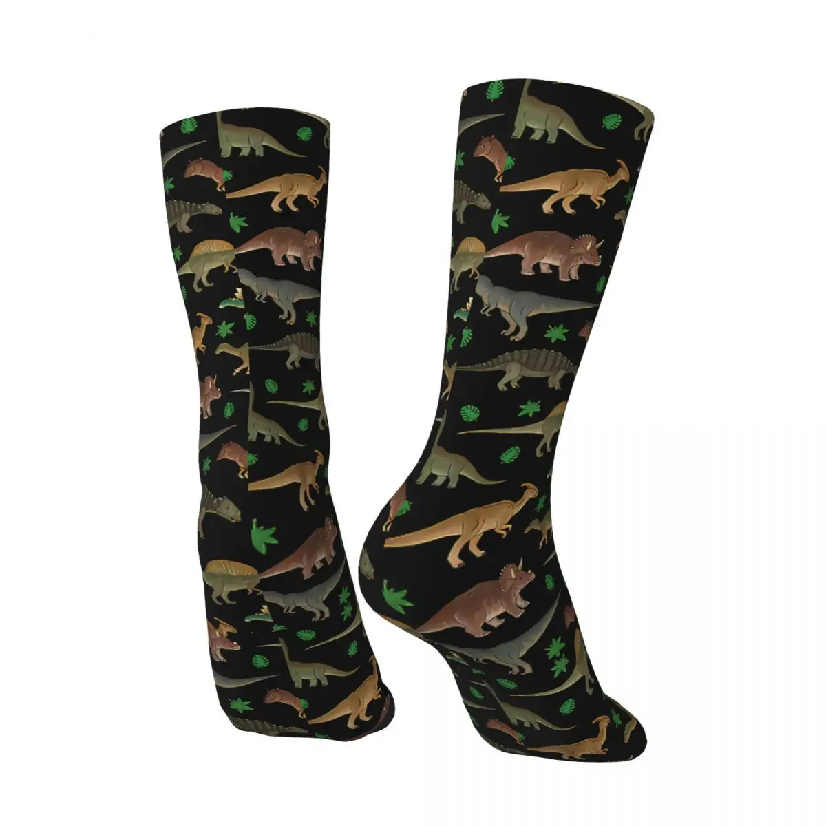 Happy Retro T Rex With Plants Crazy Men's Socks Unisex Dinosaur Harajuku Seamless Printed Novelty Crew Sock Boys Gift