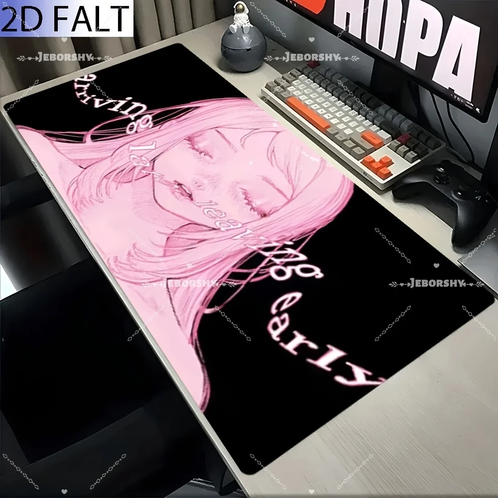 Pink Black Anime Girl Large Mouse Pad, Aesthetic Quote Desk Mat, Non-Slip Keyboard Pad for Gamers