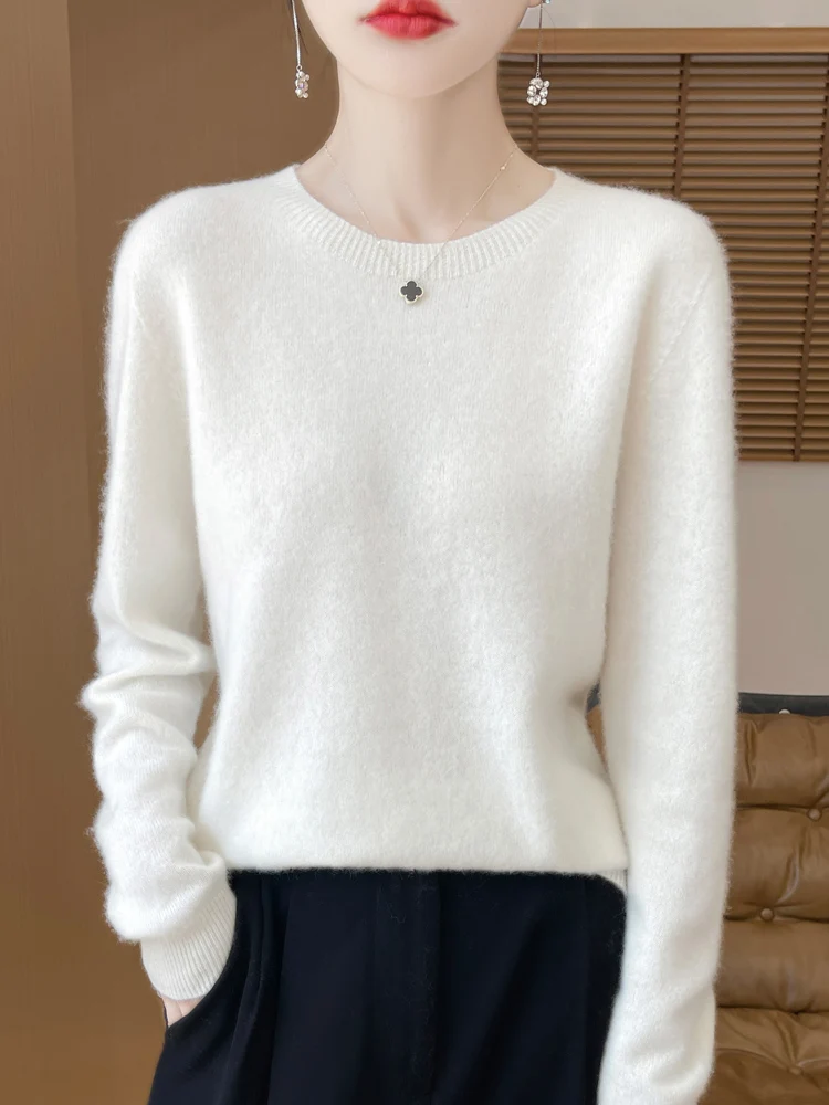 Suéter básico de lana merina suave para mujer, Jersey de punto ajustado para otoño e invierno, jersey de manga larga, ropa informal, Tops en oferta
