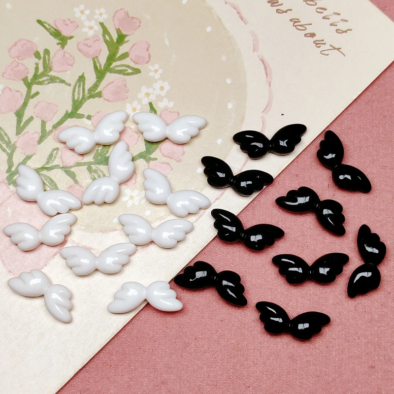 30 Pcs New Cute Mini Cartoon Bright Black And White Wings Resin Scrapbook Diy Jewelry Manicure Wedding Hairpin Accessories A59