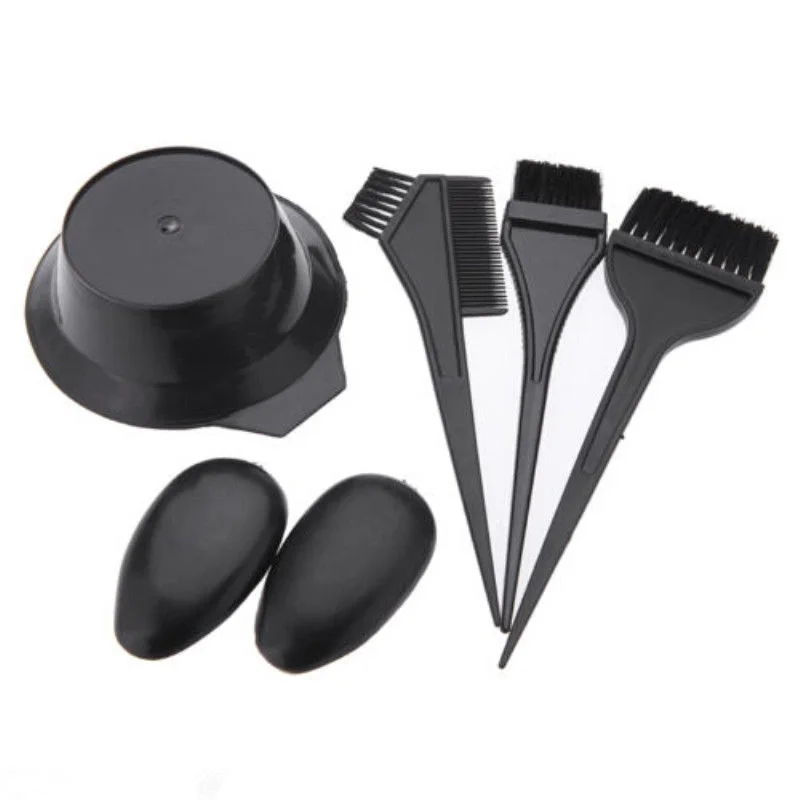 6Pcs/Set Black Hair Dyeing Accessories Kit Hair Coloring Dye Comb Stirring Brush Plastic Color Mixing Bowl DIY Hair Styling Tool