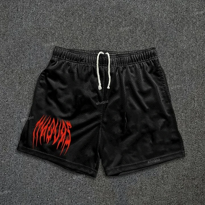 

Vintage Jagged Graphic Casual Street Shorts Loose Basketball Gym Breathable Shorts Fitness Training Workout Male Shorts Moto