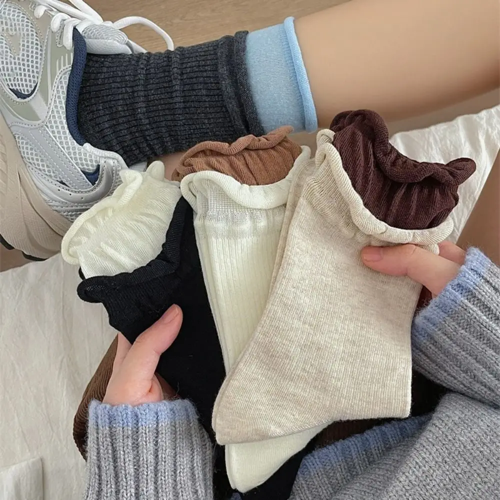 

Angora Red Color-matched Stockings Seamless Pure Cotton Middle Tube Socks Without Bones Mid-calf Socks Spring Autumn