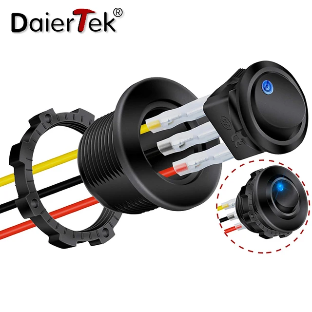 DaierTek 20mm Okrągły przełącznik kołyskowy Obudowa 12V LED ON OFF do samochodu ciężarowego Wózek golfowy Panel deski rozdzielczej Niebieski Czerwony Zielony Podświetlany