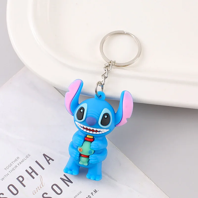 2024 New Disney Cartoon Stitch Creative Keychain Cute Doll Pendant Small Gift Bag Hanging PVC Gift Doll Keychain