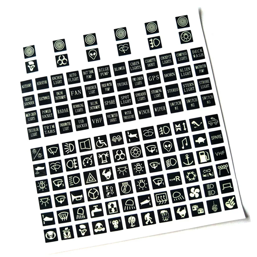 Labels Decal Switch Stickers PVC Vinyl Stickers For Fuse Boxes For Instrument Panels 132pcs/set Black High Quality