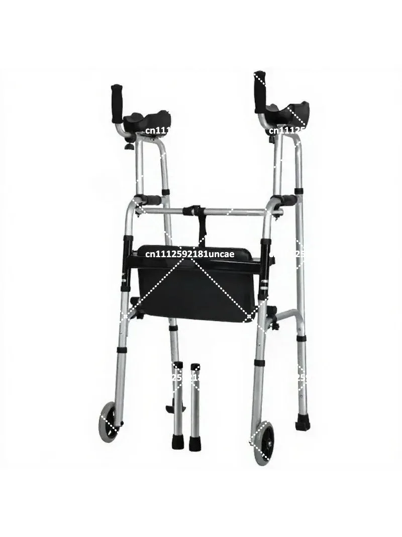 Aluminum Alloy Walking Aid with Wheels and Seat, Four-Legged Crutches for Disabled, Rehabilitation Walker