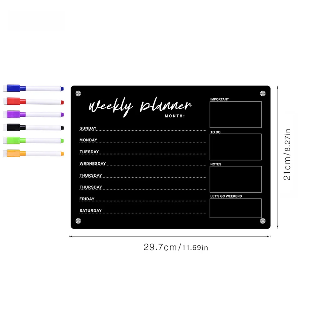 Magnetic Acrylic Calendar Board For Fridge Weekly Planner Reusable Dry Erase Schedule Board With 6 Markers for Home Office Schoo