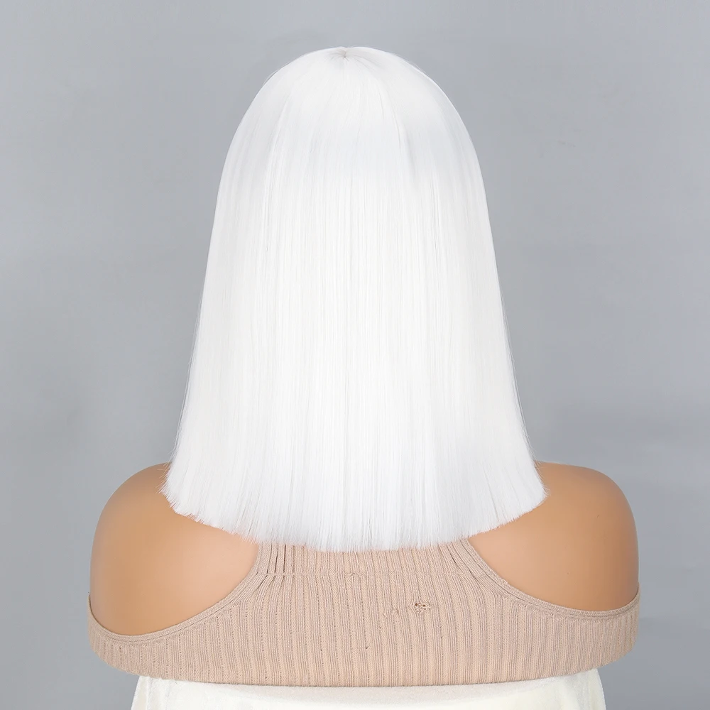 White Wig Synthetic High Temperature Resistant For Women Short Wig With Bangs Suitable For Cosplay Lolita Straight Hair