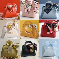 40pcs Easter Leather Mini Gift Bags With Bow Ribbon Packaging Bag Wedding Guest Favour Box Handbag Box Distributions Party Gift