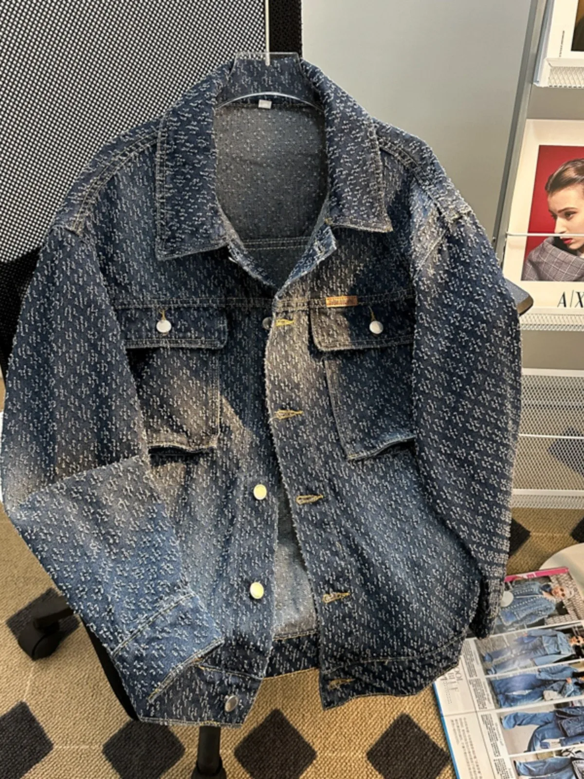 

Мужская джинсовая куртка в стиле casual, американский дизайн, весна-осень, высокая мода, легкий французский шик, элитная повседневная куртка