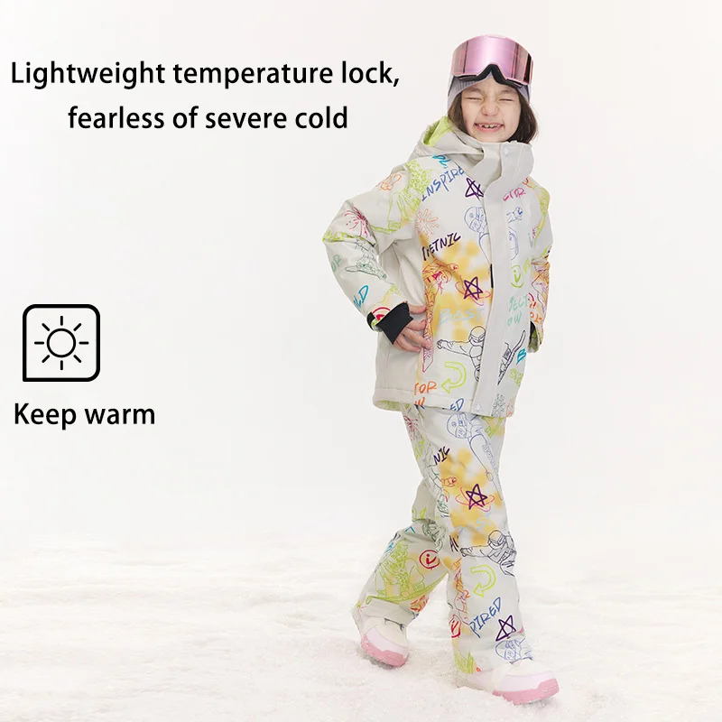 

2025 New Children's Outdoor Sports Ski Suit Set Winter Boys Girls Kids Thick Cold Resistant Waterproof Warm Ski Suit Ski Pants