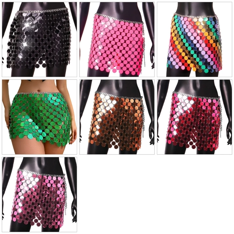 

Sequins Hollowed Mini Skirt Hip Scarf Waist Chain Dancing Party Nightclub Costume Body Jewelry for Women