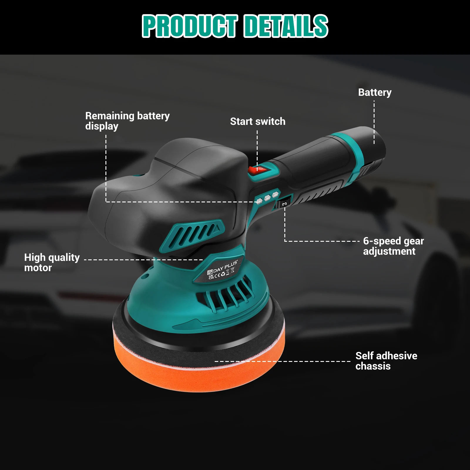 Cordless Car Polisher Buffer Machine,Portable Electric Car Polishers with 2x2.0Ah Battery,8 Speed,for Car Care,Polishing,Waxing