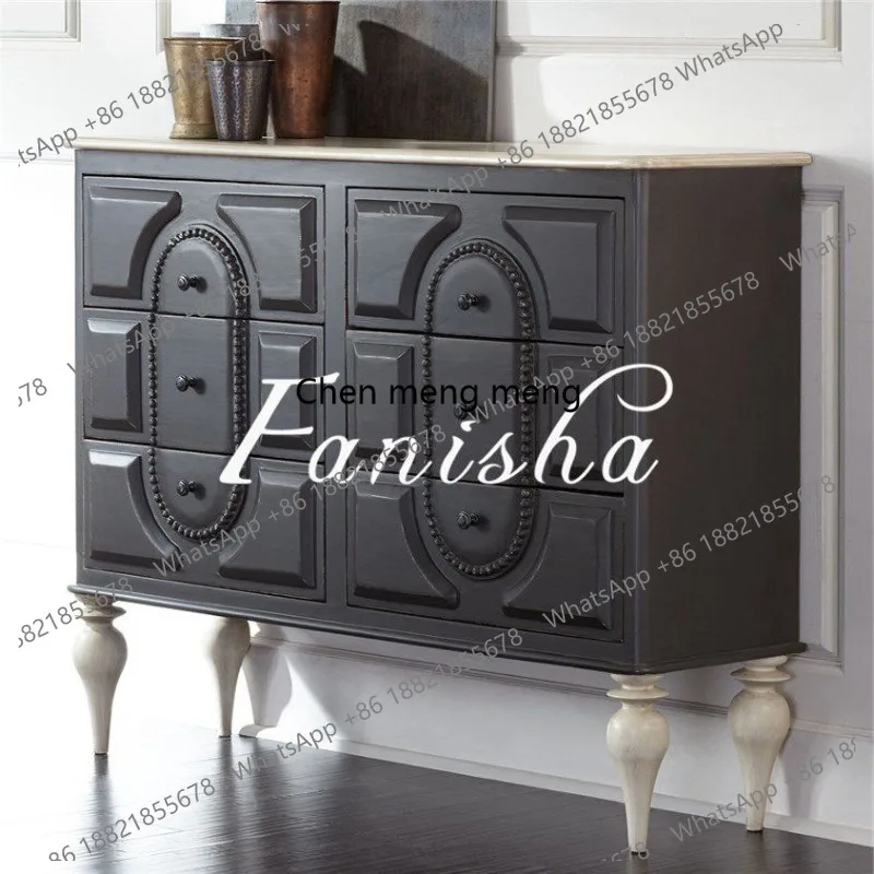 

American antique solid wood porch cabinet European carved dining edge, French, solid wood chest cabinet locker