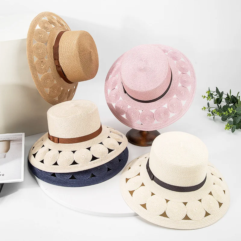 Butterfly Ribbon Hollow out Flat Straw Hat Sun-Proof Female Sun Hat Outdoor Casual Hat