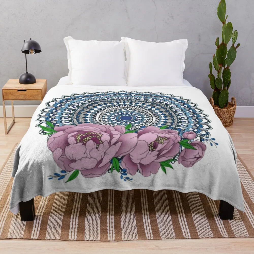 

Blue peony mandala Throw Blanket christmas decoration heavy to sleep Plaid on the sofa warm for winter Blankets