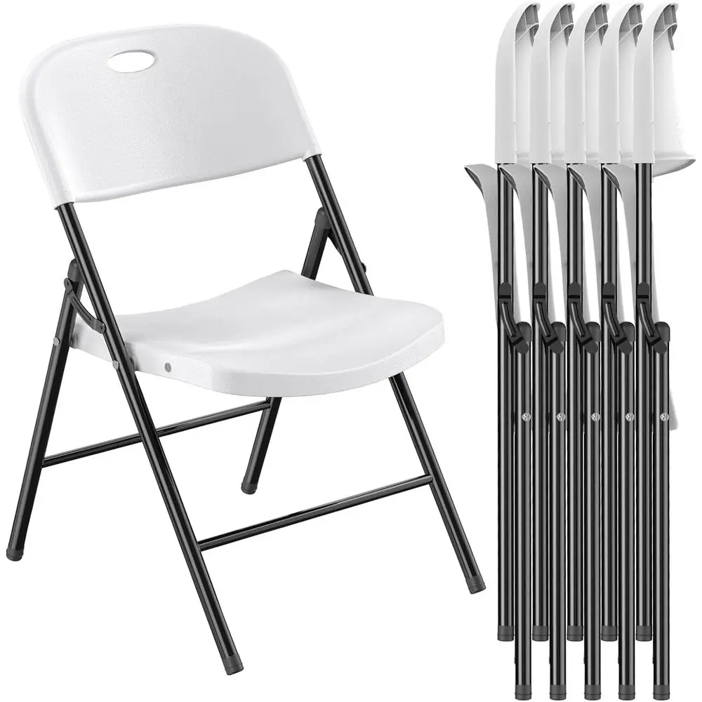 

6-Pack Heavy-Duty Plastic Folding Chairs with Reinforced Steel for Indoor/Outdoor Use - White