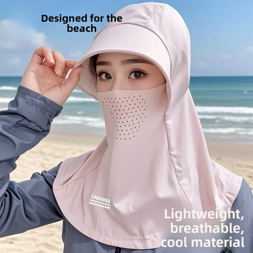 一体型ネックプロテクター付きサンハット-通気性のあるuv保護-フルフェイスシェード-ビーチサンドサマーキャップ-軽量upf100-帽子