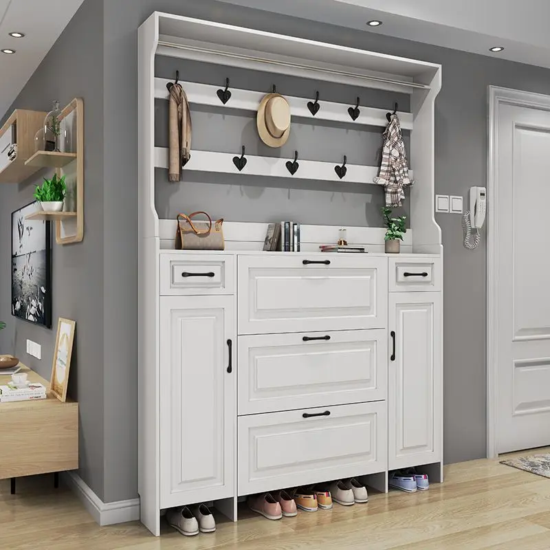 

Tipping bucket shoe cabinet household entrance door living room large capacity ultra-thin storage entrance
